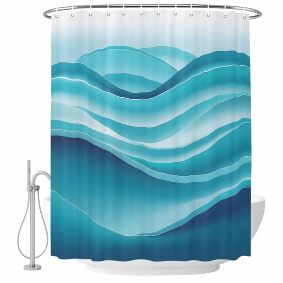 Teal Gradient Bathroom Shower Curtains with Hooks, Fluid Wave Art Waterproof Fabric Washable Shower Curtain for Home Hotel Bathtub Decor 36x72 Inch