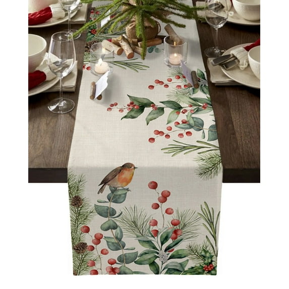 Teal Gradient Flower Plant Bird Table Runner Home Wedding Table Flag Mat Centerpieces Decoration Party Dining Long Tablecloth