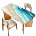 thumbnail image 1 of Teal Gradient Ocean Table Cloths for 6 Foot Rectangle Tables, Ombre Watercolor Coastal Beach Waves Patio Waterproof Elastic Fitted Tablecloths, Washable Rectangular Table Cover for Camping, 1 of 8