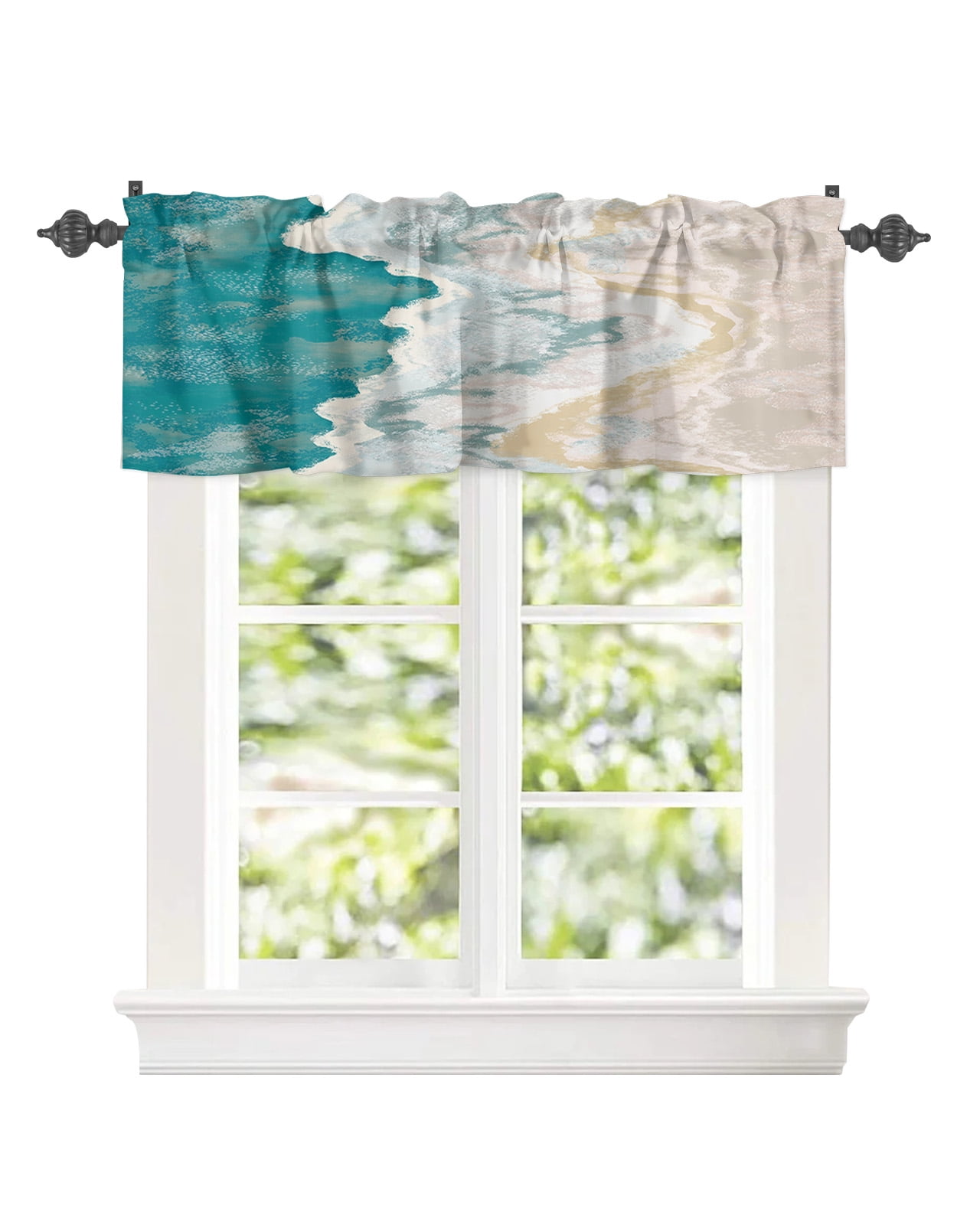 Teal Gradient Ocean Theme Rod Pocket Valance Window Curtains,Coastal