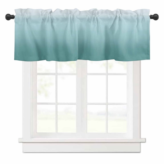 Teal Gradient Ombre Curtain Valances,Small Window Treatment for Kitchen Living Room Bathroom Bedroom,42" x 18"