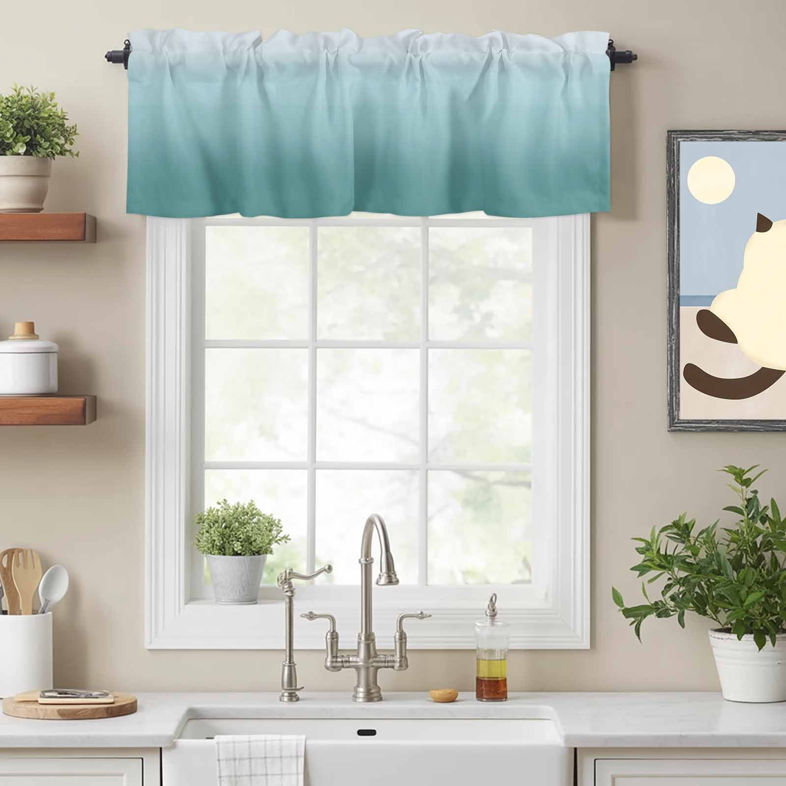 Teal Gradient Ombre Valances for Windows,Rod Pocket Valance for Kitchen ...