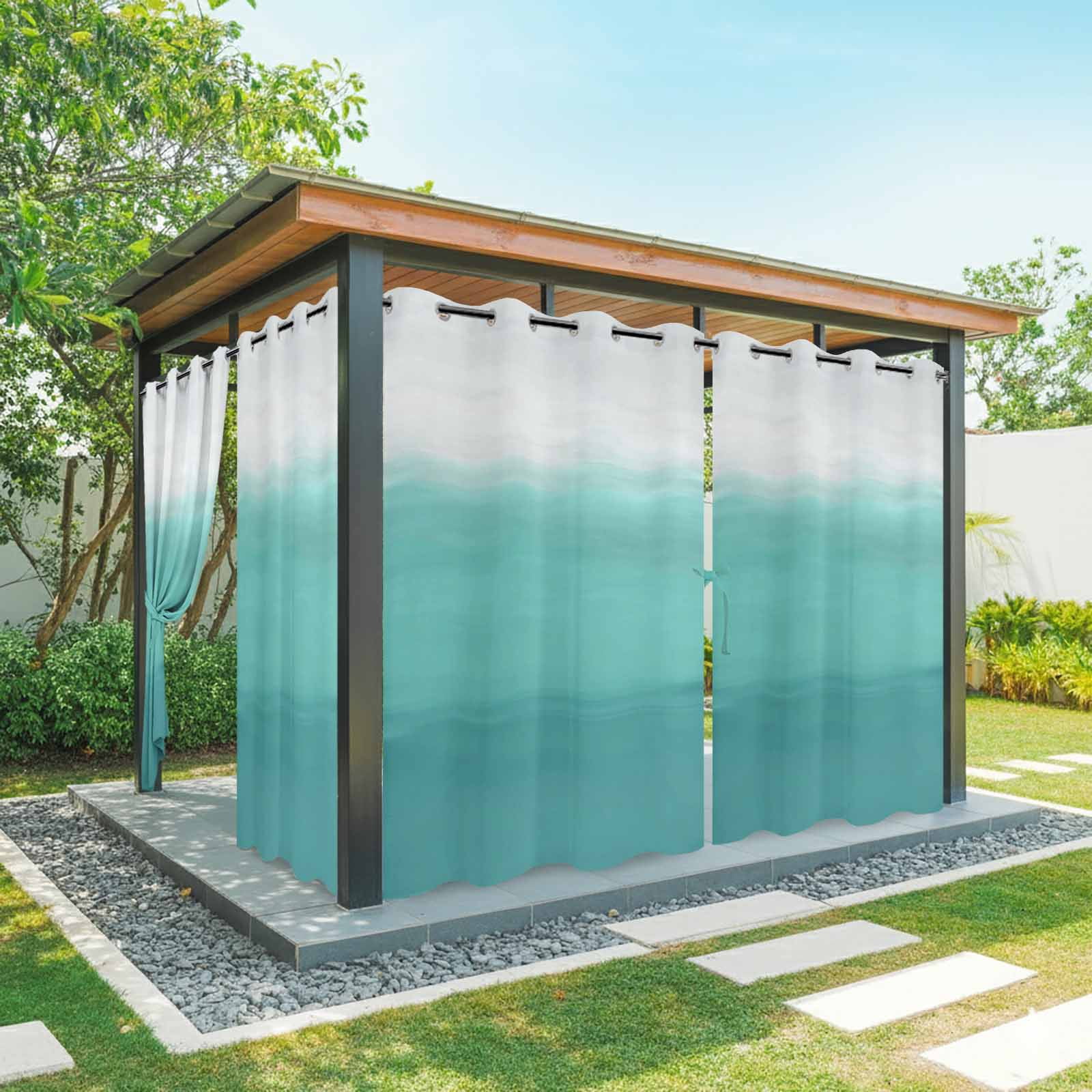Teal Gradient Outdoor Curtains for Patio, Modern Teal White Ocean Abstract Sunshade Privacy Drapes Grommet Waterproof Outside Curtains for Porch/Cabana/Balcony 54"x 108", 1 Panel