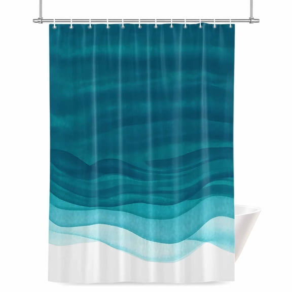Teal Gradient Shower Curtain, Watercolor Abstract Teal Gradient Water Ripples Waterproof Shower Curtain Set with 12 Hooks Lightweight Bath Curtains Fabric Bathroom Decor 48x72 Inches