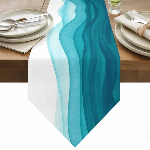 Teal Gradient Table Runner 36 Inches Long Watercolor Abstract Teal Gradient Water Ripples Table Runners for Dining Room Tabletop Dresser Scarf Home Party Banquet Wedding Holiday Decoration