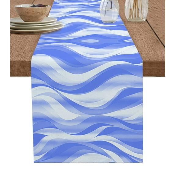 Teal Gradient Texture Marbling Watercolor Table Runner Home Wedding Table Mat Centerpieces Decoration Dining Long Tablecloth