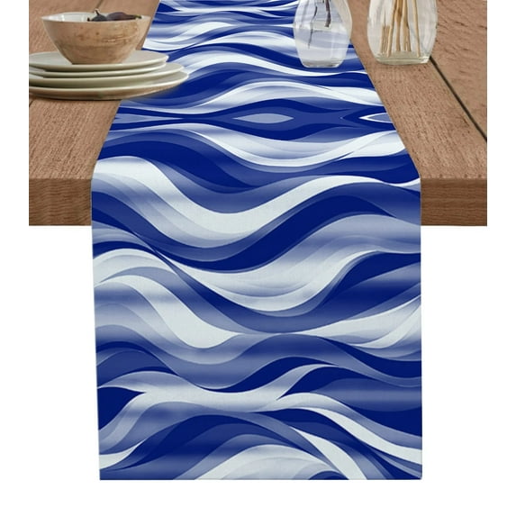 Teal Gradient Texture Marbling Watercolor Table Runner Home Wedding Table Mat Centerpieces Decoration Dining Long Tablecloth