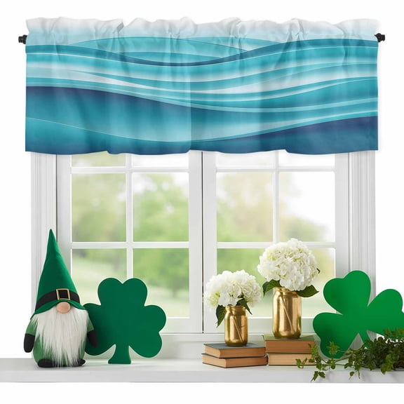 Teal Gradient Valances for Windows, Fluid Wave Art Rod Pocket Valance Short Window Treatments Curtains for Kitchen Bathroom Bedroom Decor, 42 x 18 Inches