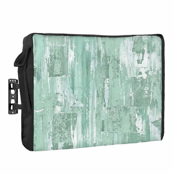 Teal Graffiti Art Waterproof Outdoor TV Cover, Abstract Distressed Ombre Painting Texture Outside Weatherproof TV Enclosures for 30 to 32 Inch LCD Television Shield Flat Screen Protectors