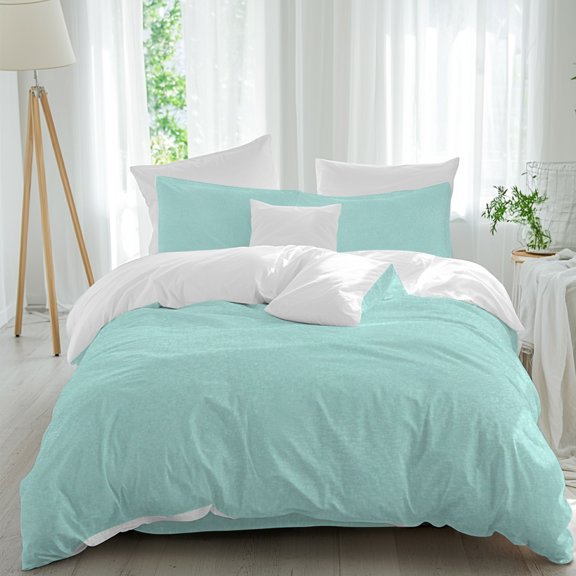 Teal Grain Texture California King Duvet Cover Set, Vintage Industrial Mint Blue Solid Color 4 Piece Microfiber Bedding Set with Zipper Closure, Bed Sheet and 2 Pillow Shams, Soft Bedding Cover