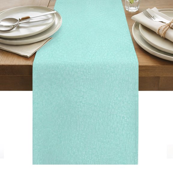 Teal Grain Texture Table Runner, Vintage Industrial Mint Blue Solid Color Washable Kitchen Table Runners Dress Scarves for Dining Table Decorations Party/Restaurant/Indoor Outdoor Use, 13x48in