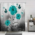 thumbnail image 1 of Teal Gray Floral Flower Shower Curtain, Rustic Farmhouse Butterflies Fabric Shower Curtain Accessories, Turquoise Decorations Bathroom Set Decor,Cute Bubbles Modern Bathroom Curtain, 36X72in, 1 of 5