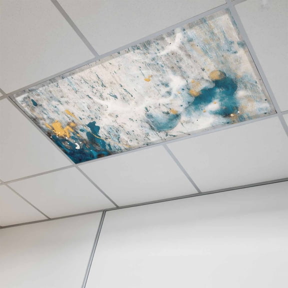 Teal Gray Gold Magnetic Fluorescent Light Covers for Ceiling Lights 2x4Ft, Modern Minimalist Abstract Gradient Art Office Classroom Kitchen Drop Ceiling Light Covers Filters Shade Panel 1 Pack