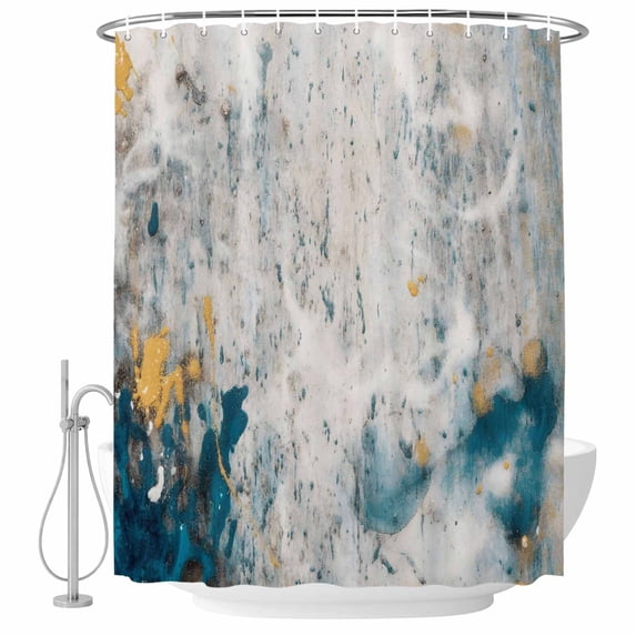 Teal Gray Gold Shower Curtain, Waterproof Shower Curtains for Bathroom, Modern Minimalist Abstract Gradient Art Washable Fabric Bathtub Curtain Set Bath Decor with 12 Hooks Stall 36"x72"