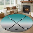 thumbnail image 1 of Teal Gray Ombre Round Rug 5ft Washable Circle Kitchen Rugs Non Slip Black Hockey Sticks Minimalist Style Large Area Rug Indoor Floor Carpet for Bedroom Living Room Home Office Dining Room Nursery, 1 of 8
