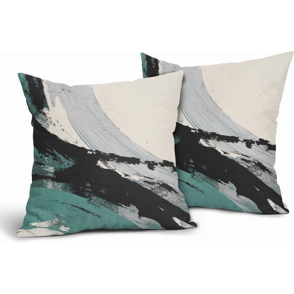 Teal and Gray Pillow Covers 20x20 Inch Set of 2 Boho Black and Beige Throw Pillow Covers Modern Art Outdoor Cotton Linen Square Pillowscase Cushion Covers for Sofa Couch Bedroom Living Room Decoration
