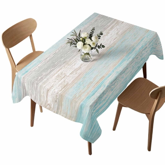 Teal Gray Rectangle Tablecloth White Gradient Rustic Striped Minimalist Country Waterproof Wrinkle Free Soft Table Cloth Spill-Proof Washable Table Cover for Dining Party Picnic 60 x 84 Inch