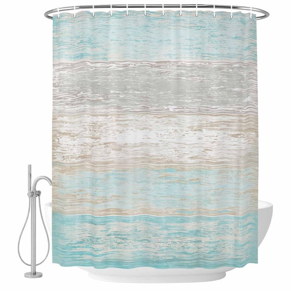 Teal Gray Shower Curtain for Bathroom, White Gradient Rustic Striped Minimalist Country Waterproof Machine Washable Shower Curtain Set with Hooks, Bath Decoration for Home Bathtub Stall 72"x72"
