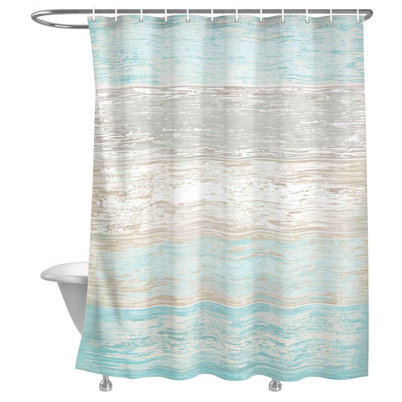 Teal Gray Shower Curtain, White Gradient Rustic Striped Minimalist Country Lightweight Waterproof Fabric Shower Curtain with Rustproof Grommets for Bathroom Bathtub 36x72in