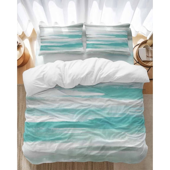 Teal Green Bedding Duvet Cover Set King Size 4 Pieces Abstract Retro Ombre Mottled Texture Farmhouse Bedding Set with Zipper Closure, 1 Comforter Cover 92x106 Inches 1 Flat Sheet & 2 Pillow Cases