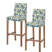 Teal Green Bees Farmhouse Bar Stool Covers Set of 2, Spring Summer Botanical Flowers Stretch Bar Chair Covers with Backs, Removable Pub Counter Height Chair Cover for Kitchen Dining Room Cafe