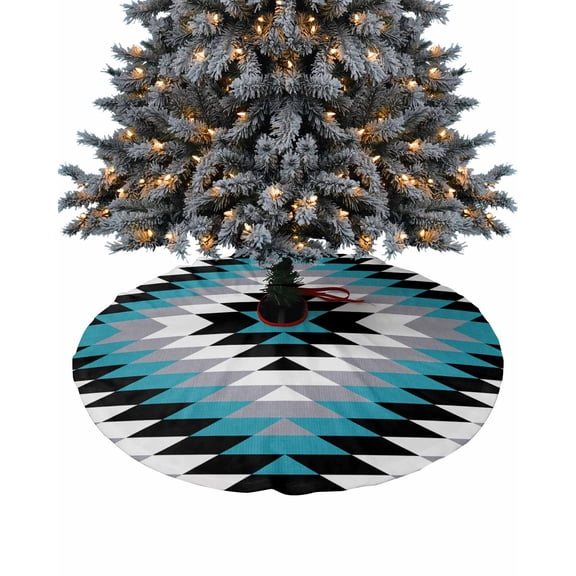 Teal Green Black Aztec Southwest Christmas Tree Skirt 48 Inches Large Christmas Skirt Tree, Boho Modern Abstract Art Tree Skirt Christmas Decorations for Fireplace Party Holidays Indoor Outdoor