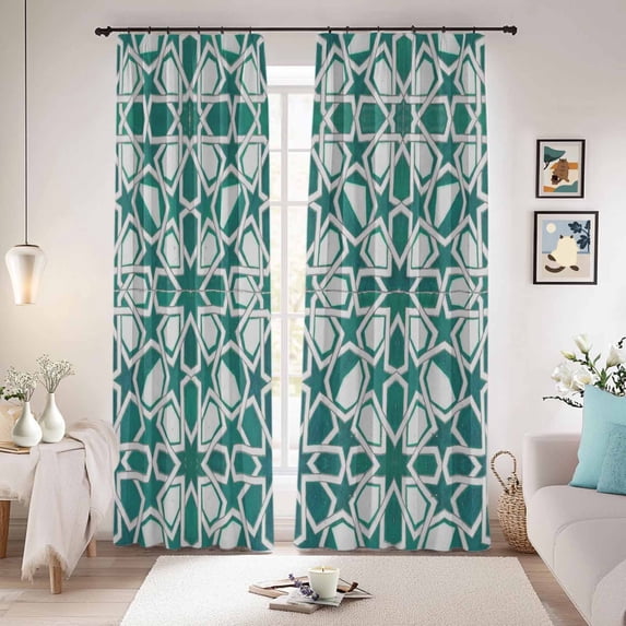 Teal Green Blackout Curtains for Bedroom/Living Room, Pinch Pleated Black Out Curtains, Vintage Abstract Geometric Texture Room Darkening Window Drapes with Hooks 2 Panels, 39"x70"