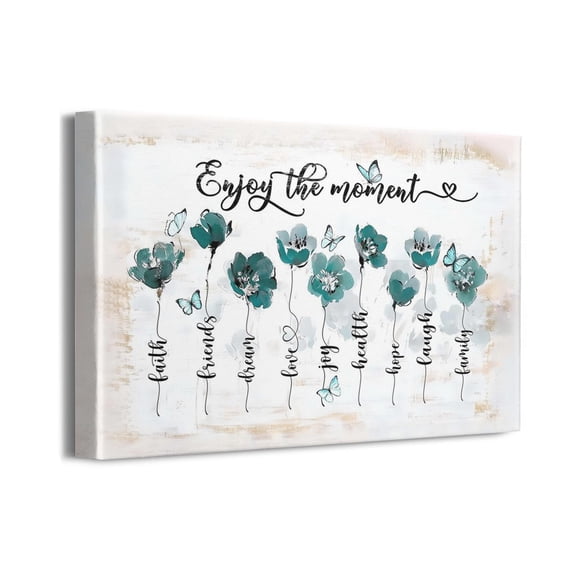 Teal Green Blossom Flowers Wall Prints,Inspiration Prints for Wall Decor with Frame,Art Wall for Living Room Decor Kitchen Decor,16x12inch