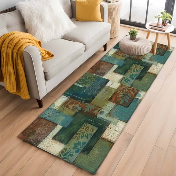 Teal Green Boho 2'x6' Runner Rugs for Hallway Kitchen Bedside Non Slip Washable, Color Block Geometric Modern Entryway Rug Runners with Rubber Backing, Long Carpet Runner for Laundry Room