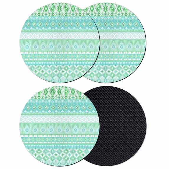 Teal Green Boho Coasters Set of 4, Absorbent Coasters for Drinks, Vintage Ethnic Tribe Abstract Art Coaster for Desk Coffee Table Protection, Home Decor House Warming Gifts 4"