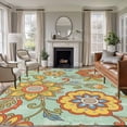 thumbnail image 1 of Teal Green Boho Floral Area Rugs 6'x9', Washable Small Throw Rugs for Kitchen Dining room, Vintage Abstract Art Ethnic Flowers Indoor Outdoor Rug Non-Slip Low Pile Carpet Runner Reversible Floor Mats, 1 of 8