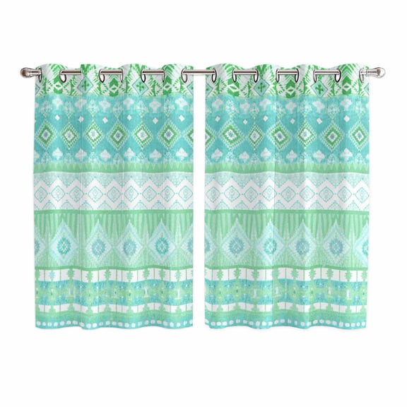 Teal Green Boho Kitchen Curtains Window Panels, Vintage Ethnic Tribe Abstract Art Insulated Window Treatment Curtain, Grommet Curtains for Bedroom/Living Room/Bathroom, 2 Piece 52"Wx72"L