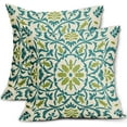 thumbnail image 1 of Teal Green Boho Pillow Covers 18 X Inch Bohemian Ethnic Carpet Style Vintage Flower Print Decorative Throw Pillows Outdoor Linen Square Cushion Case Farmhouse Decor Set of 2, 1 of 6