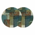 thumbnail image 1 of Teal Green Boho Round 13 Inch Placemats Set of 2, Color Block Geometric Modern HeatResistant Non Slip Place Mats for Dining Table, Wipeable Braided Kitchen Table Mats for Housewarming, 1 of 9