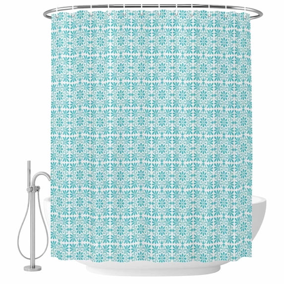 Teal Green Boho Shower Curtains for Bathroom, Waterproof Fabric Bath Curtains Decor, Bath Tub Curtain Farmhouse Country Flowers Plaid Textured Decorative Shower Curtain Sets with 12 Hooks, 72x72 Inch
