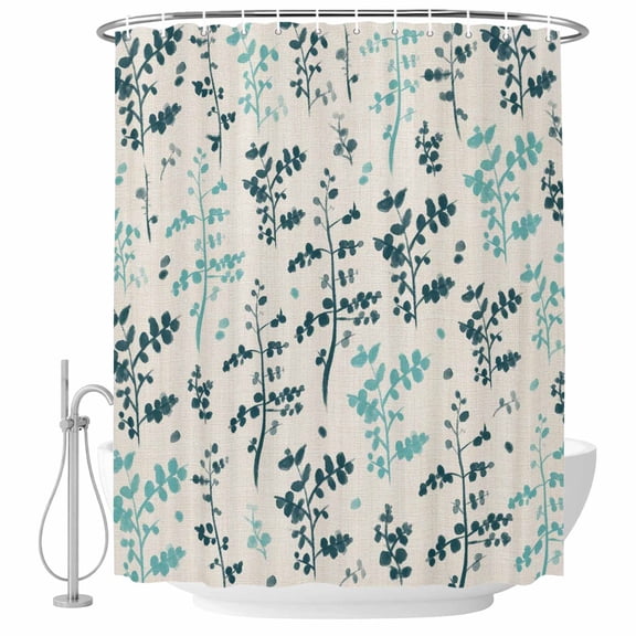 Teal Green Botanical Shower Curtain Set - 72" x 78" Washable Bathtub Curtain with 12 Hooks, Rustic Country Spring Floral Summer Leaf Waterproof Fabric Stall Shower Curtains for Bathroom/Bathtub