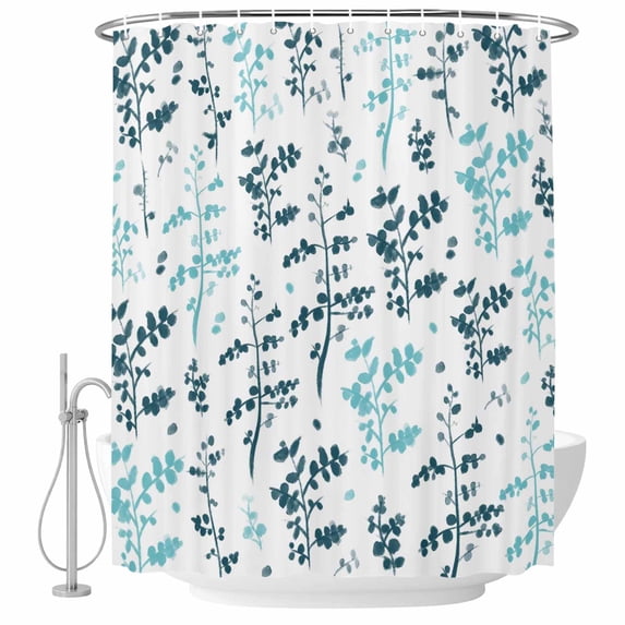 Teal Green Botanical Shower Curtain, Waterproof Shower Curtains for Bathroom, Watercolor Spring Floral Summer Leaf Washable Fabric Bathtub Curtain Set Bath Decor with 12 Hooks Extra Long 72"x96"