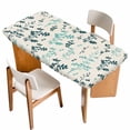 thumbnail image 1 of Teal Green Botanical Table Cloths for 3 Foot Rectangle Tables, Rustic Country Spring Floral Summer Leaf Patio Waterproof Elastic Fitted Tablecloths, Washable Rectangular Table Cover for Camping, 1 of 8