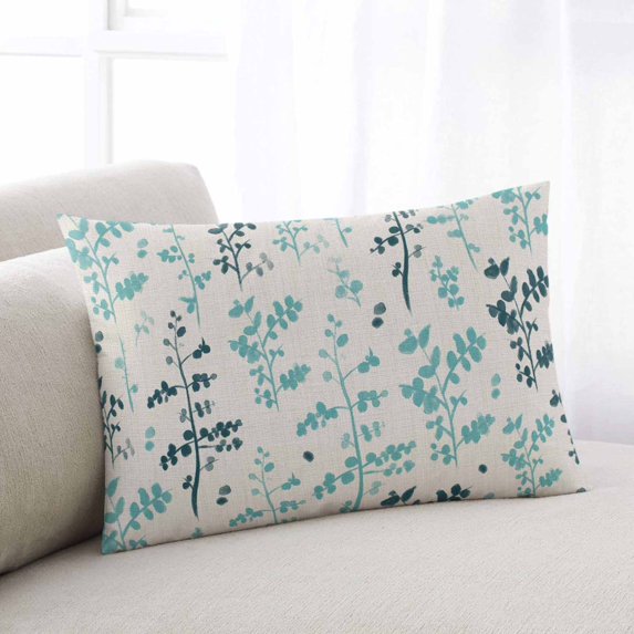 Teal Green Botanical Throw Pillow Covers, Rustic Country Spring Floral Summer Leaf Soft Breathable Pillow Cases with Invisible Zipper, Small Pillowcases for Couch Bed Sofa Chair 16x24 Inches