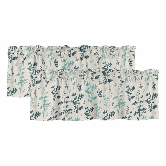 Teal Green Botanical Valances for Windows, Decorative Rod Pocket Window Valance Curtains, Rustic Country Spring Floral Summer Leaf Short Curtain Drapes for Living Room, 2 Panels, 60" W x 18" L