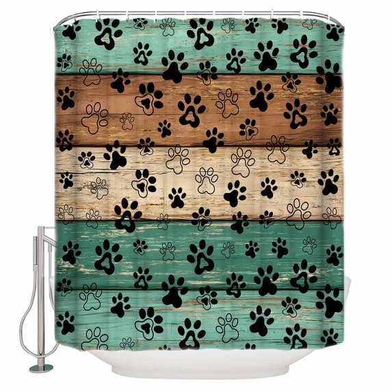 Teal Green Brown Bathroom Shower Curtains with 12 Hooks Polyester Waterproof Shower Curtain for Stalls and Bathtubs Farmhouse Dog Paw Vintage Decorative Bathroom Privacy Curtain 36x72 Inches