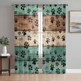 thumbnail image 1 of Teal Green Brown Sheer Curtains 63 Inch Length 2 Panels Set Window Treatments, Farmhouse Dog Paw Vintage Rod Pocket Semi Curtains for Living Room/Bedroom/Kitchen Décor, 104"W x 63"L, 1 of 7