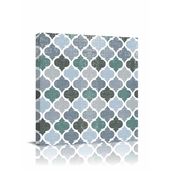 Teal Green Canvas Wall Art, Geometric Morocco Quatrefoil Lattice Framed Wall Decor Modern Artwork Prints Painting for Living Room, Bedroom, Kitchen & Cafe Decor 8x8 Inch