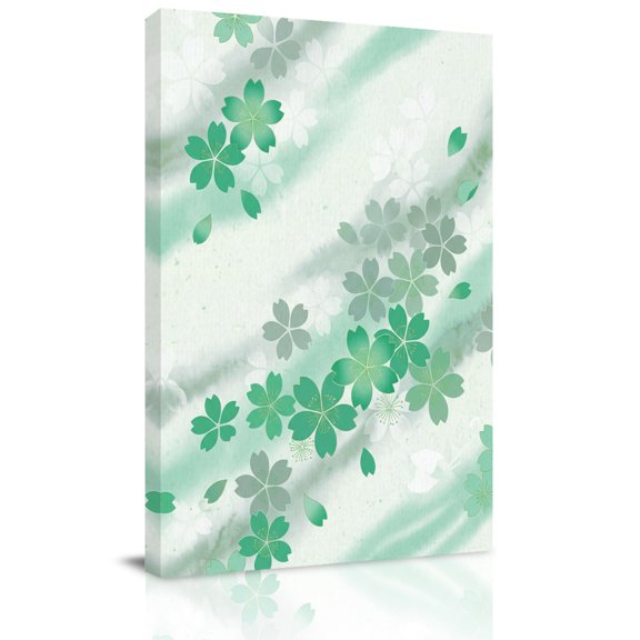 Teal Green Cherry Blossoms Canvas Wall Art for Living Room, Abstract Ombre Floral Petals Wall Decor Framed Artwork Pictures Ready to Hang for Bedroom Office Home Decor