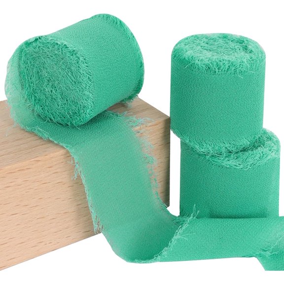 Teal Green Chiffon Ribbon - 3 Rolls, 1 inch x 5 Yards, Silk Fabric for Gift Wrapping, Wedding, Party Decoration, Flower Bouquets, DIY Crafts teal green