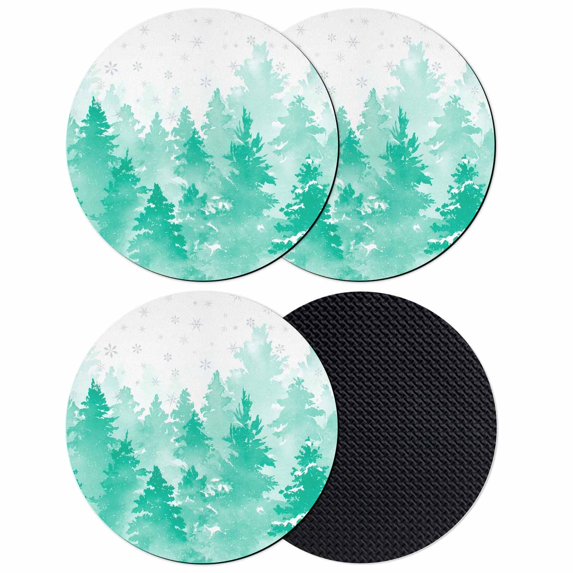 Teal Green Christmas Coasters Set of 4, Absorbent Coasters for Drinks, Winter Snowflake Abstract Forest Tree Coaster for Desk Coffee Table Protection, Home Decor House Warming Gifts 4"