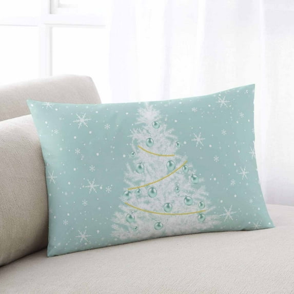 Teal Green Christmas Tree Throw Pillow Covers, Balls Snowflake Xmas Tree Soft Breathable Pillow Cases with Invisible Zipper for Sleeping, King Size Pillowcases for Couch Bed Sofa Chair 20x36 Inches