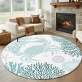 thumbnail image 1 of Teal Green Crab Coastal Large Round Rug 8 FT, Non Slip Living Room Area Carpet, Summer Coral Nautical Washable Soft Circle Rug Non-Shedding Floor Carpet for Bedroom Office Dining Room, 1 of 9