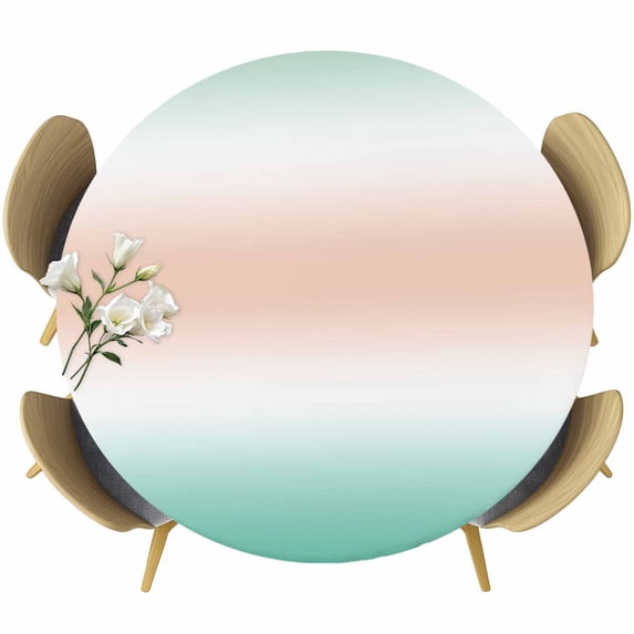 Teal Green Cream Ombre Round Tablecloth 36-44 Inch Round Fitted Table Cloth with Elastic Edge, Gradient Aesthetic Farmhouse Waterproof Table Cover Protector for Outdoor Picnic Party Dining