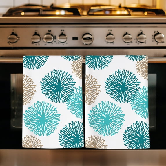 Teal Green Dandelion Kitchen Towels Set of 1, Modern Minimalist Flower Watercolor Absorbent Dish Towels for Kitchen, Microfiber Hand Towel, Quick Drying Tea Towel for Cleaning Decorative Dishcloths